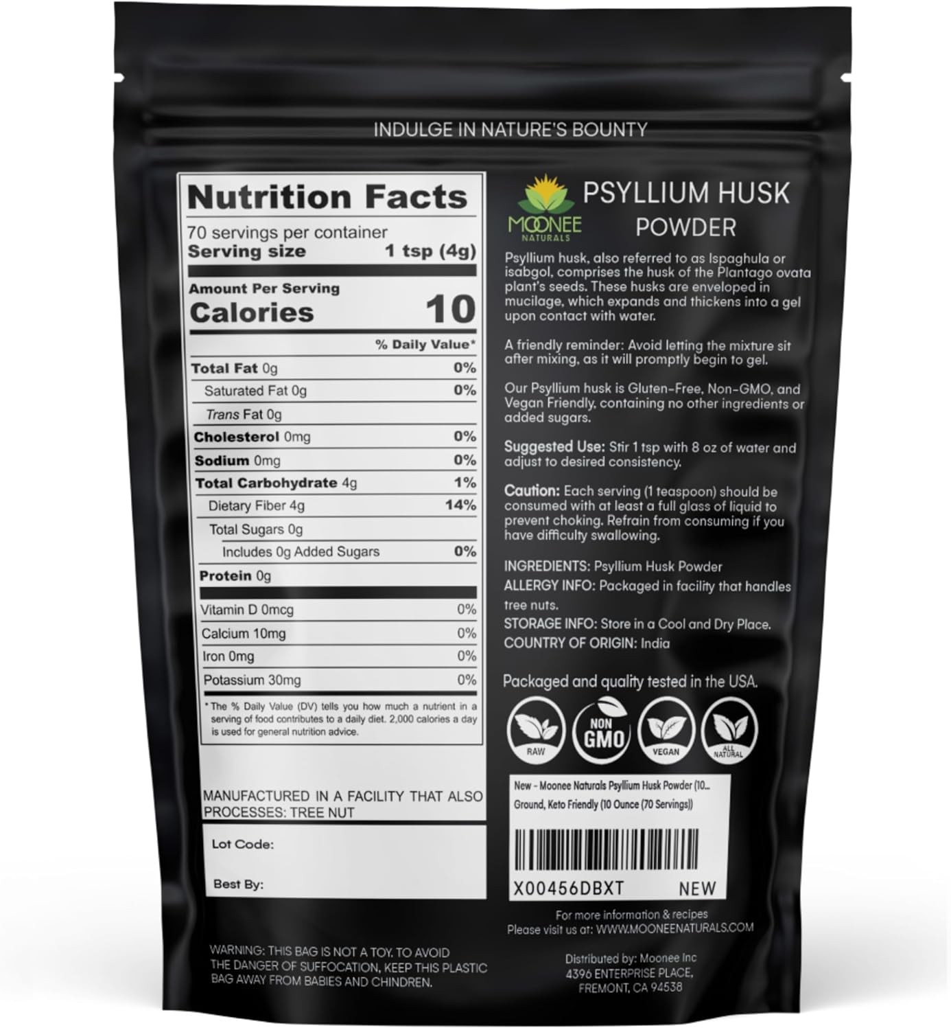 Psyllium Husk Powder 10 OZ, Gluten Free, Non GMO, Finely Ground, Keto Friendly
