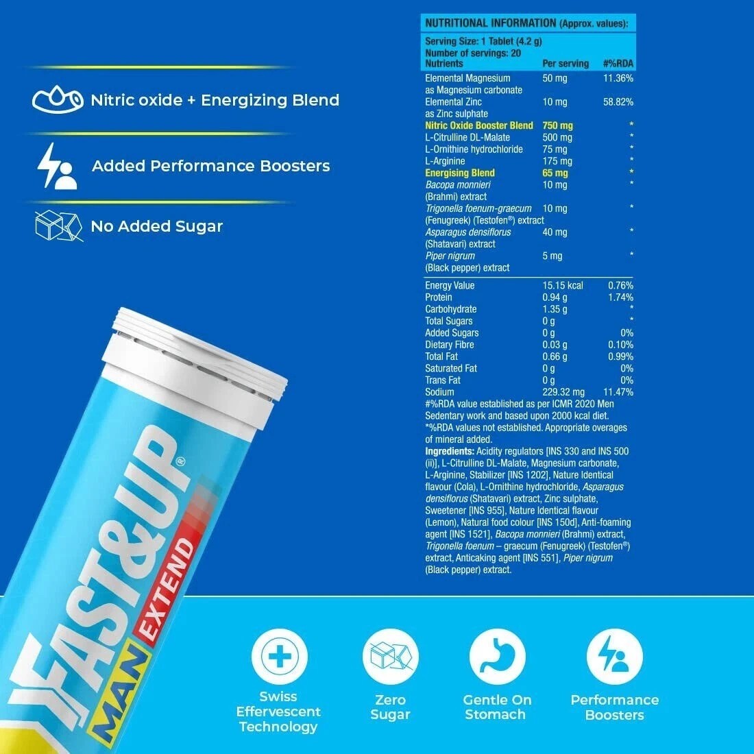Fast&Up Man Extend Fenugreek Extract 20 Effervescent Tablets with Fast Ship v899