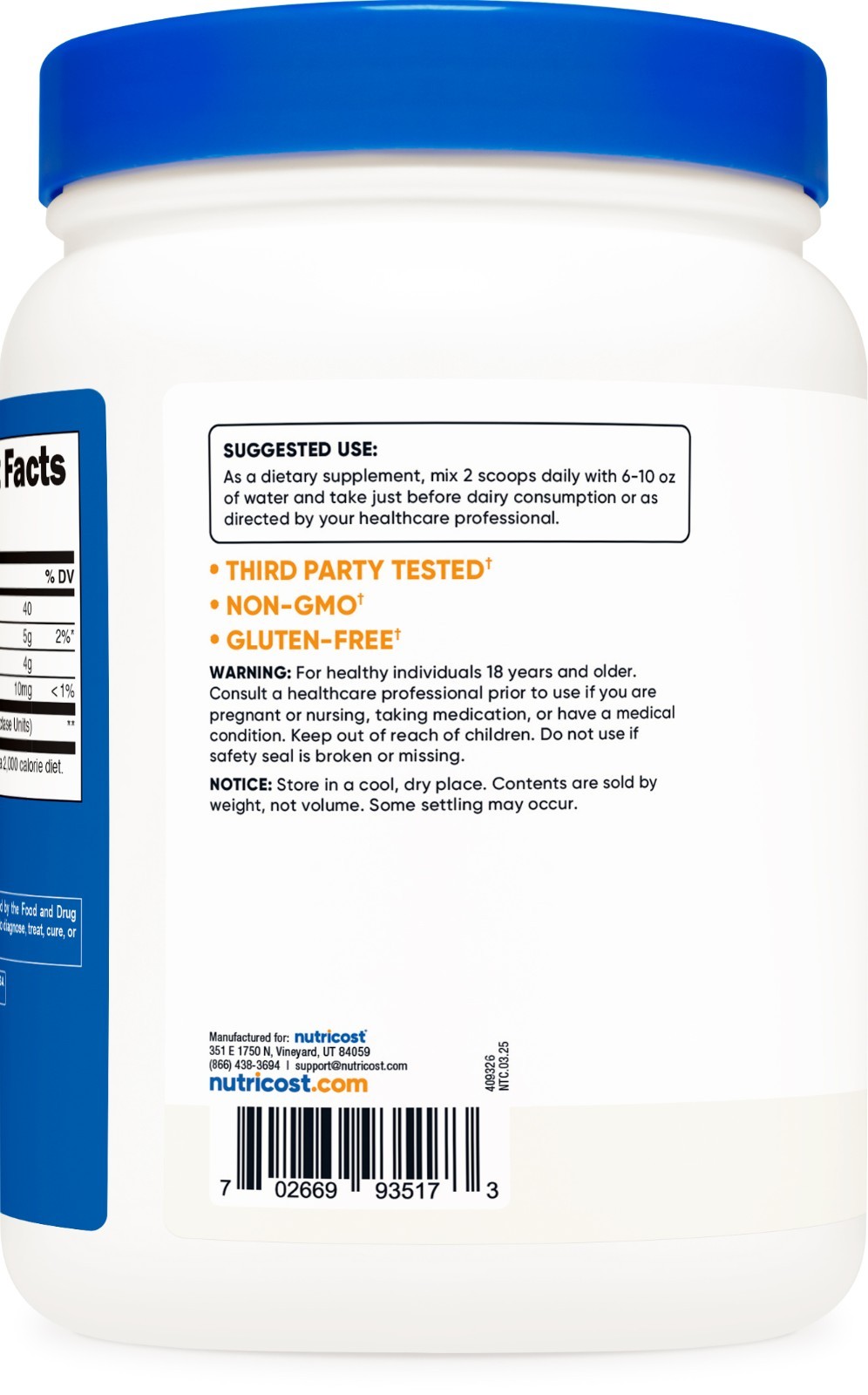 Nutricost High Quality Lactase Powder 500G – Non-GMO