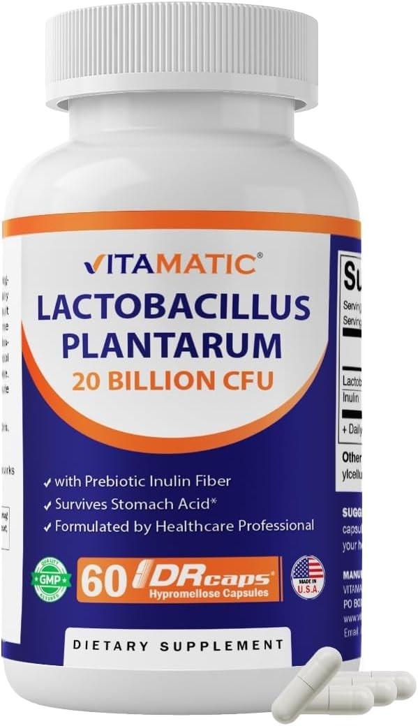60 Count Lactobacillus Plantarum Capsules with Prebiotic Inulin for Gut Wellness