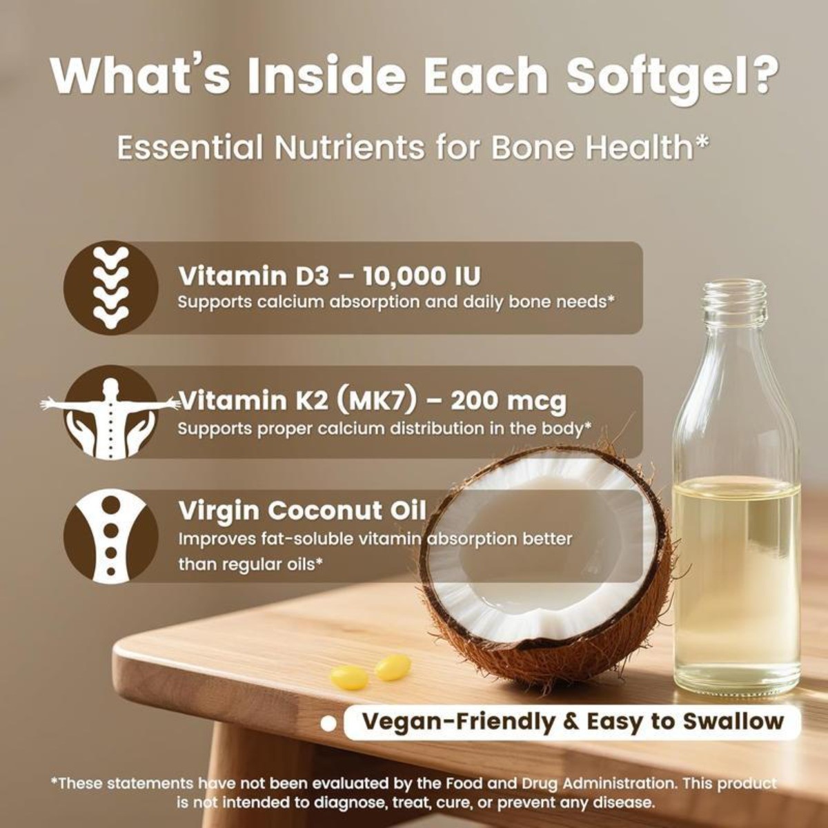 NEW VEV Vitamin D3 K2 10000 IU, 300 Coconut Oil Softgels, 2-in-1 D&K Supplement