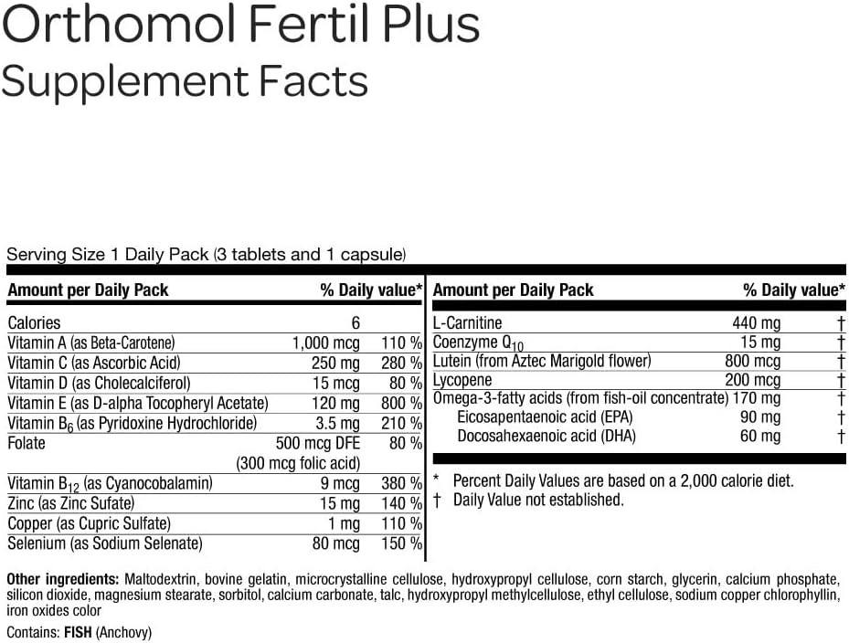 Orthomol Fertil Plus 30 Male Prenatal Supplement Selenium L-Carnitine 30 Ct