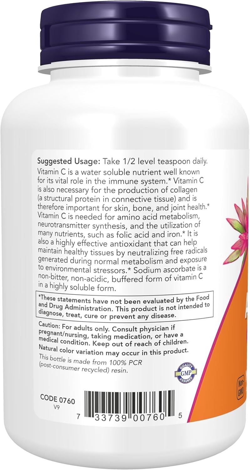 NOW Sodium Ascorbate Vitamin C Powder 8oz Buffered Non-GMO Vegan Antioxidant