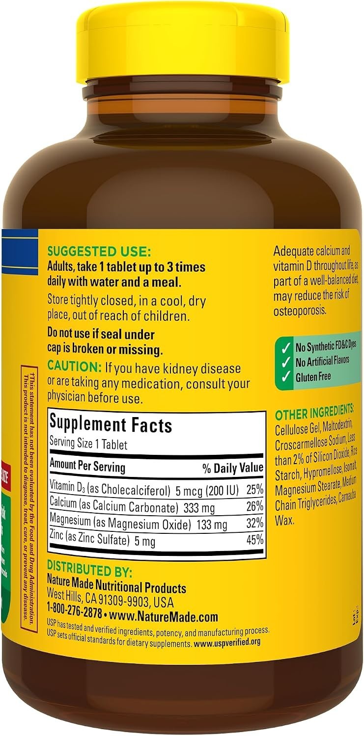 300 Count Calcium Magnesium Zinc Tablets with Vitamin D3 – Immune & Bone Support