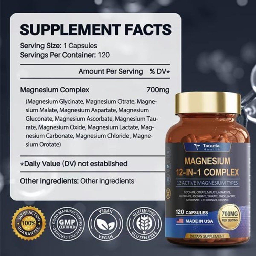 Totaria Magnesium 12-in-1 Complex 700mg for Muscle & Relaxation Support