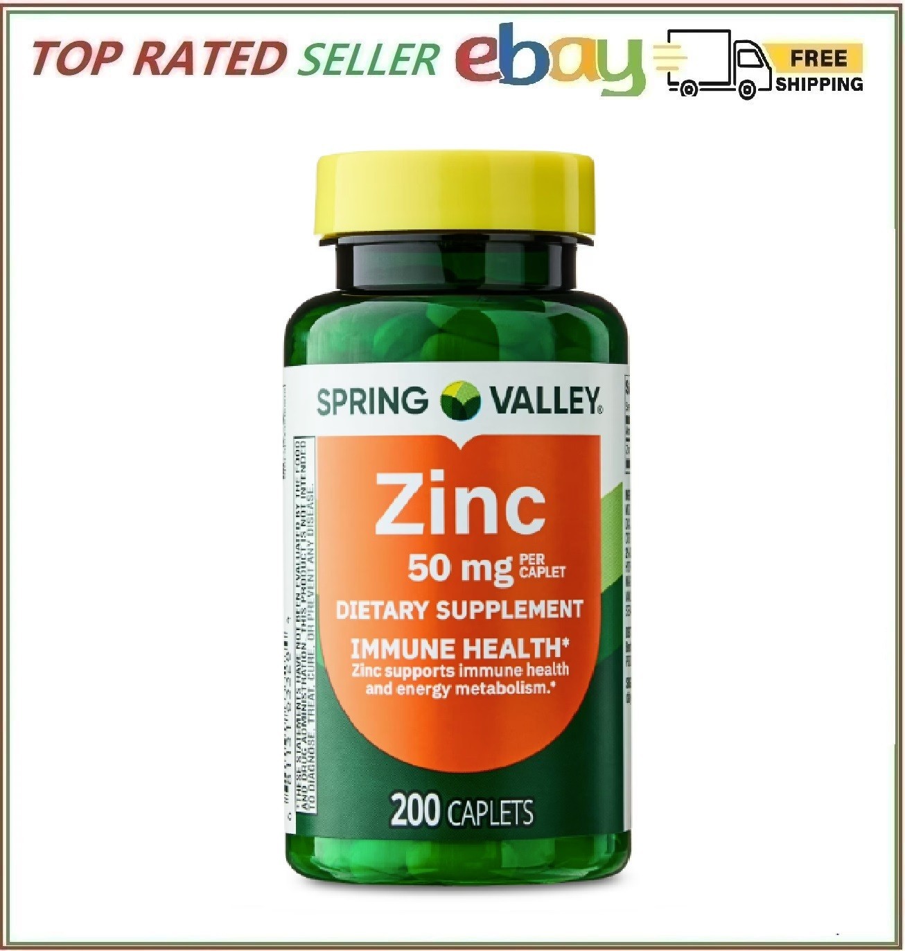 Spring Valley Zinc 50 mg 200 Caplets Immune Support Supplement