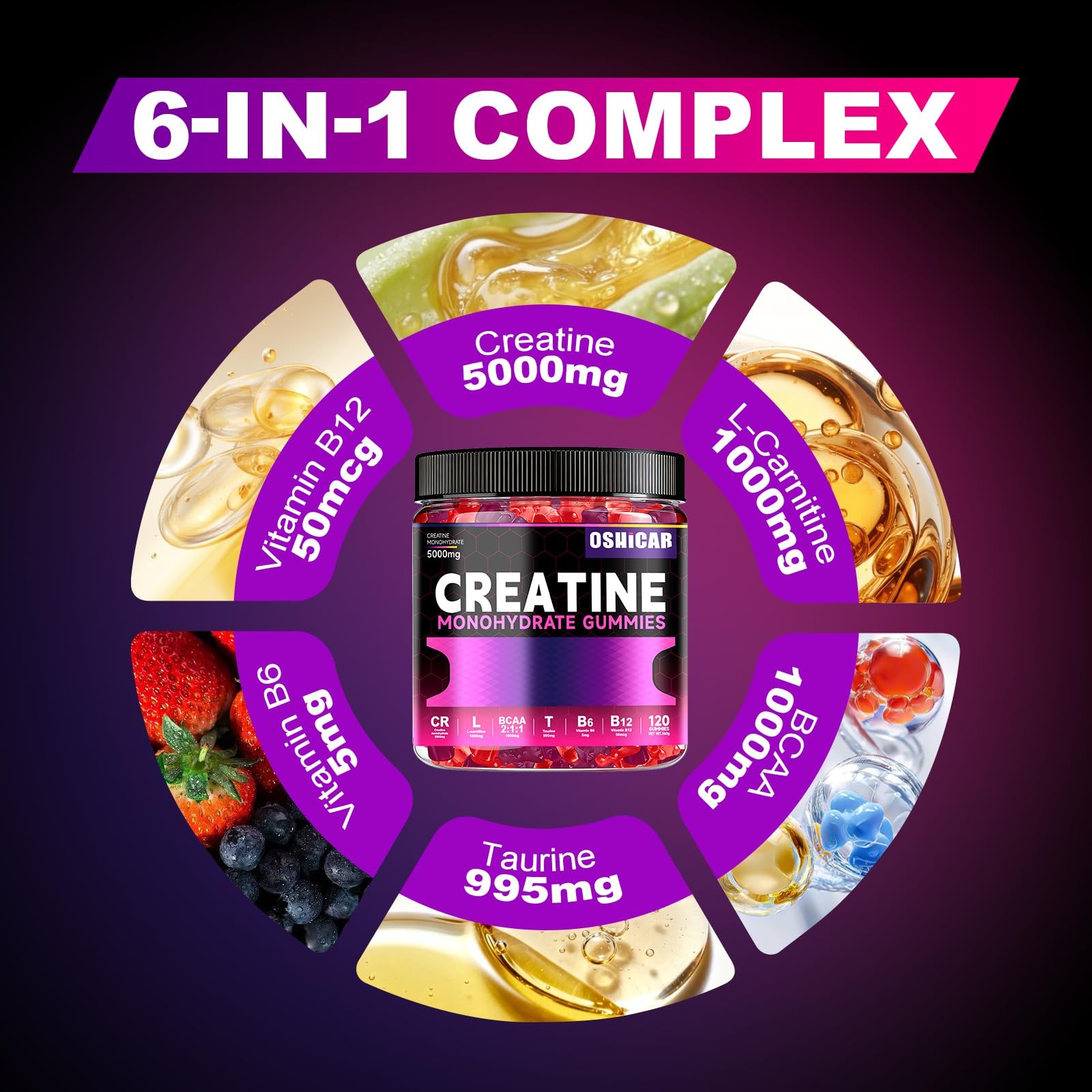 Oshicar Creatine Gummies For Women 3 Gummies 5G Creatine Monohydrate