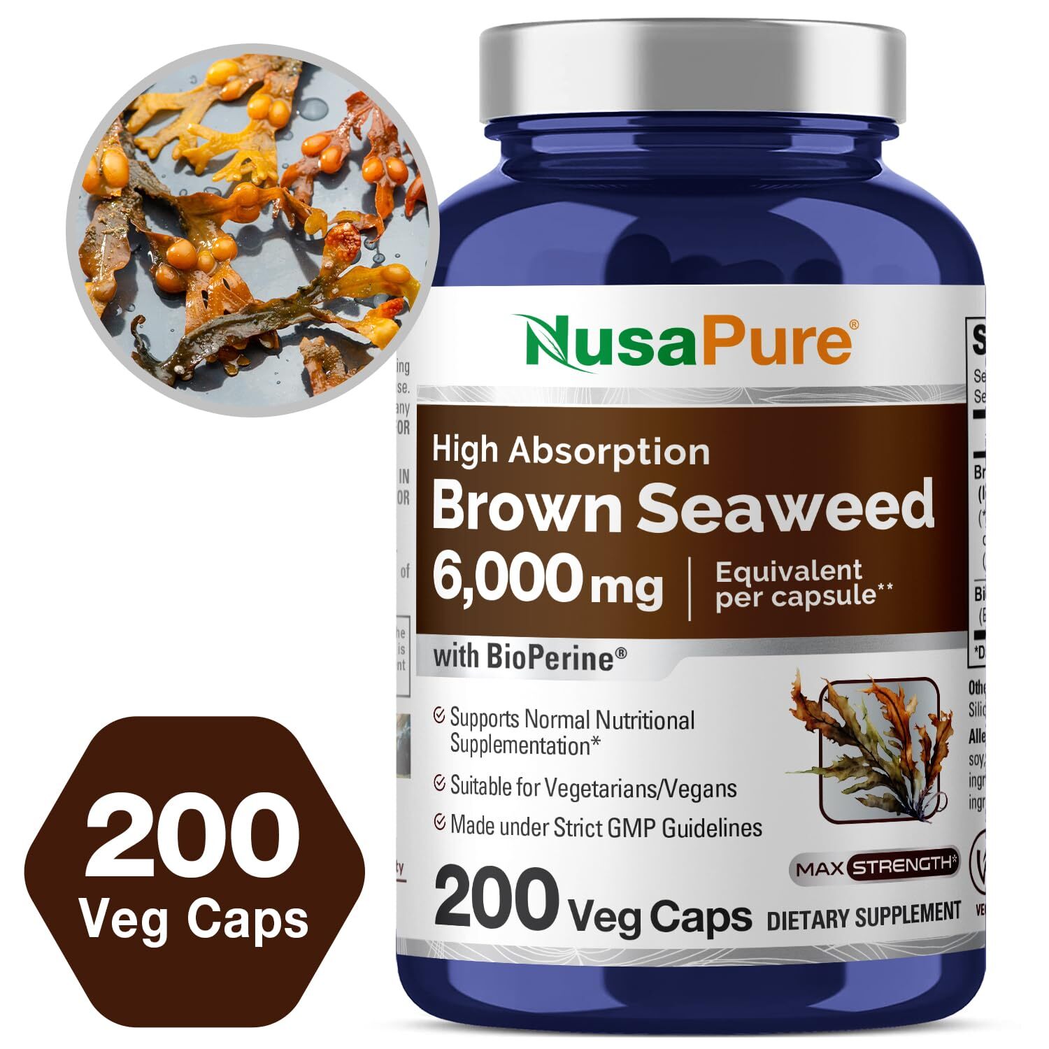 NusaPure Brown Seaweed Extract 6000 mg – 200 Veggie Capsules – Fucoxanthin Ve…