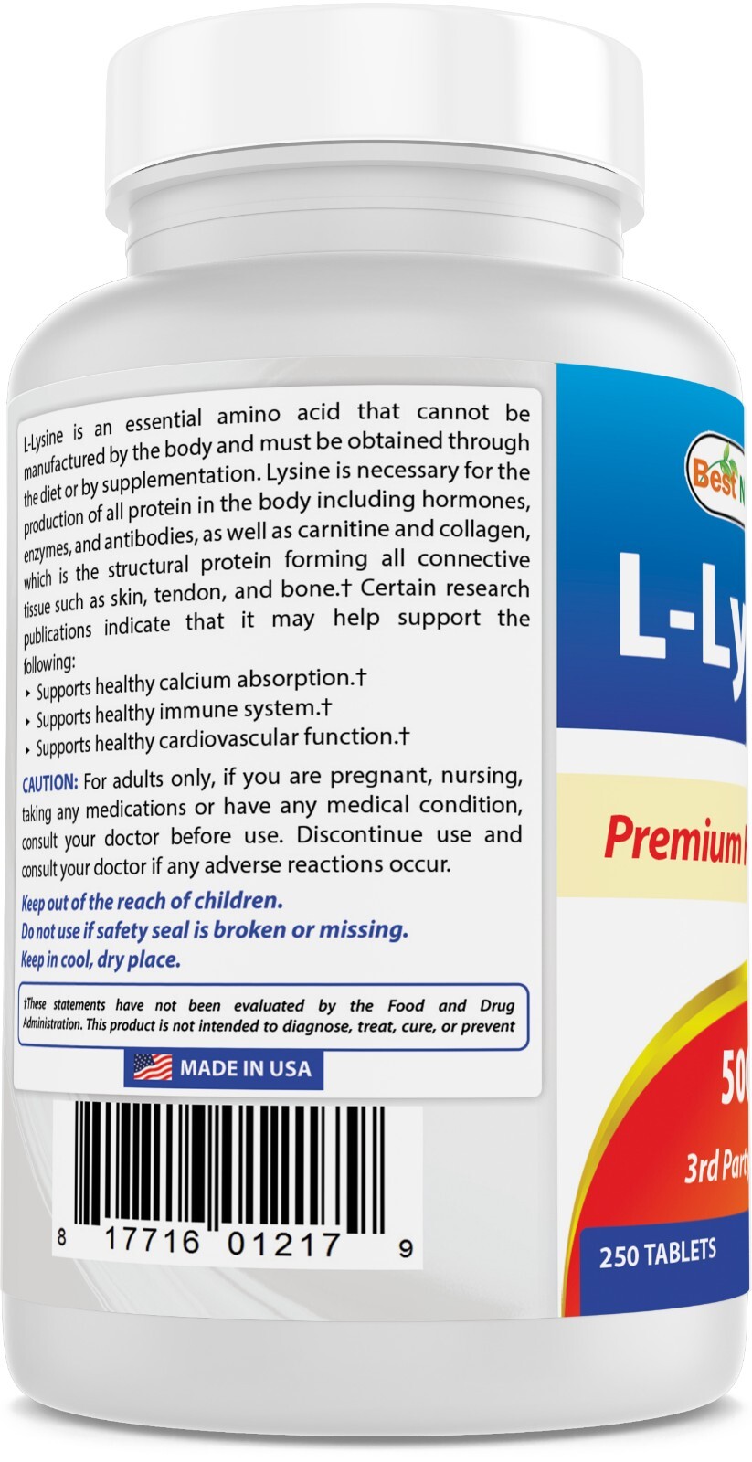 Best Naturals L-Lysine 500 mg 250 Tablets
