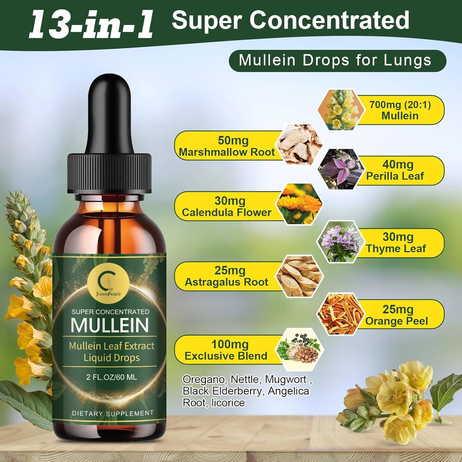 Mullein Leaf Extract Extra Strength Respiratory Health Immune Support 2oz