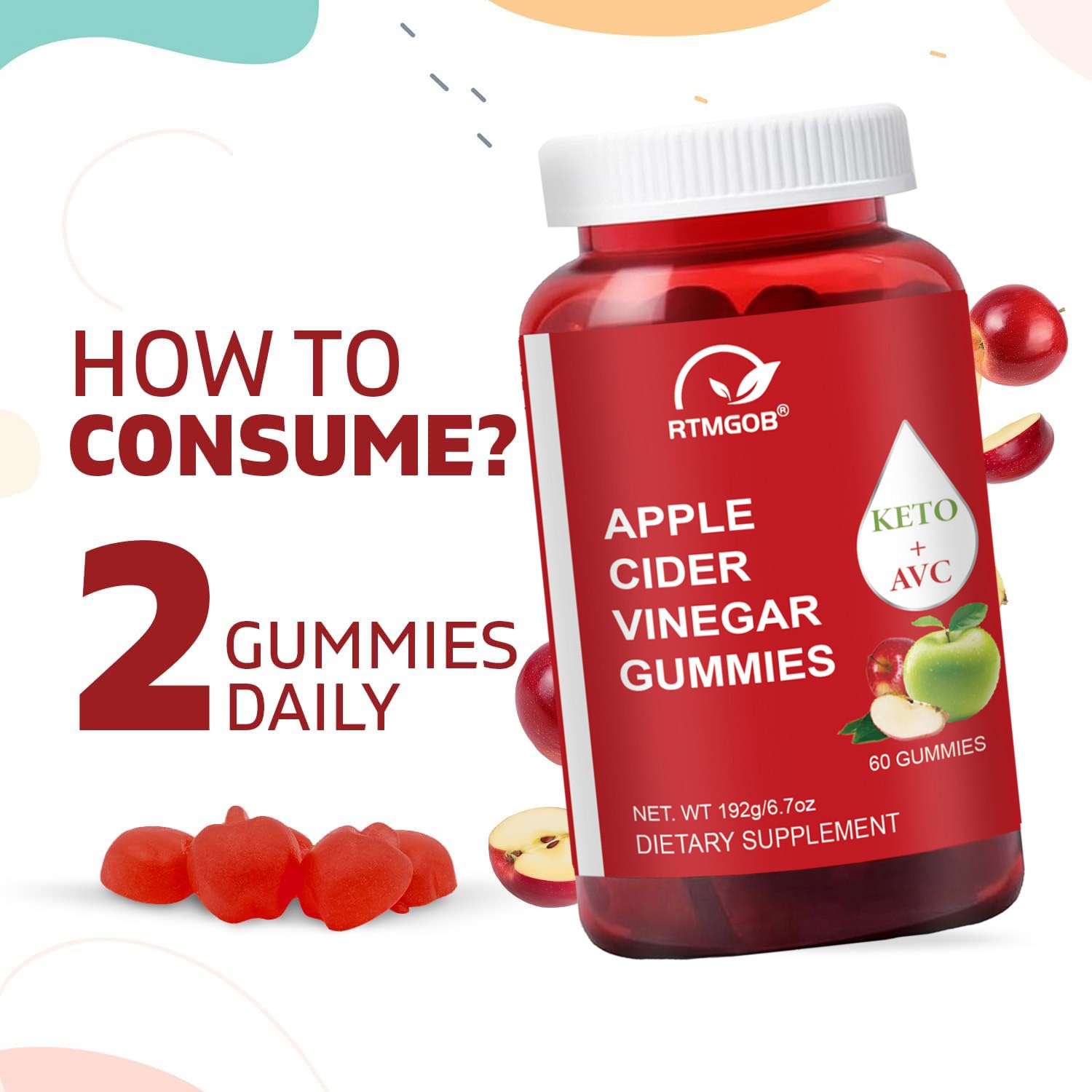 Apple Cider Vinegar Gummies 60ct 1000mg Premium Weight Loss & Cleanse Detox