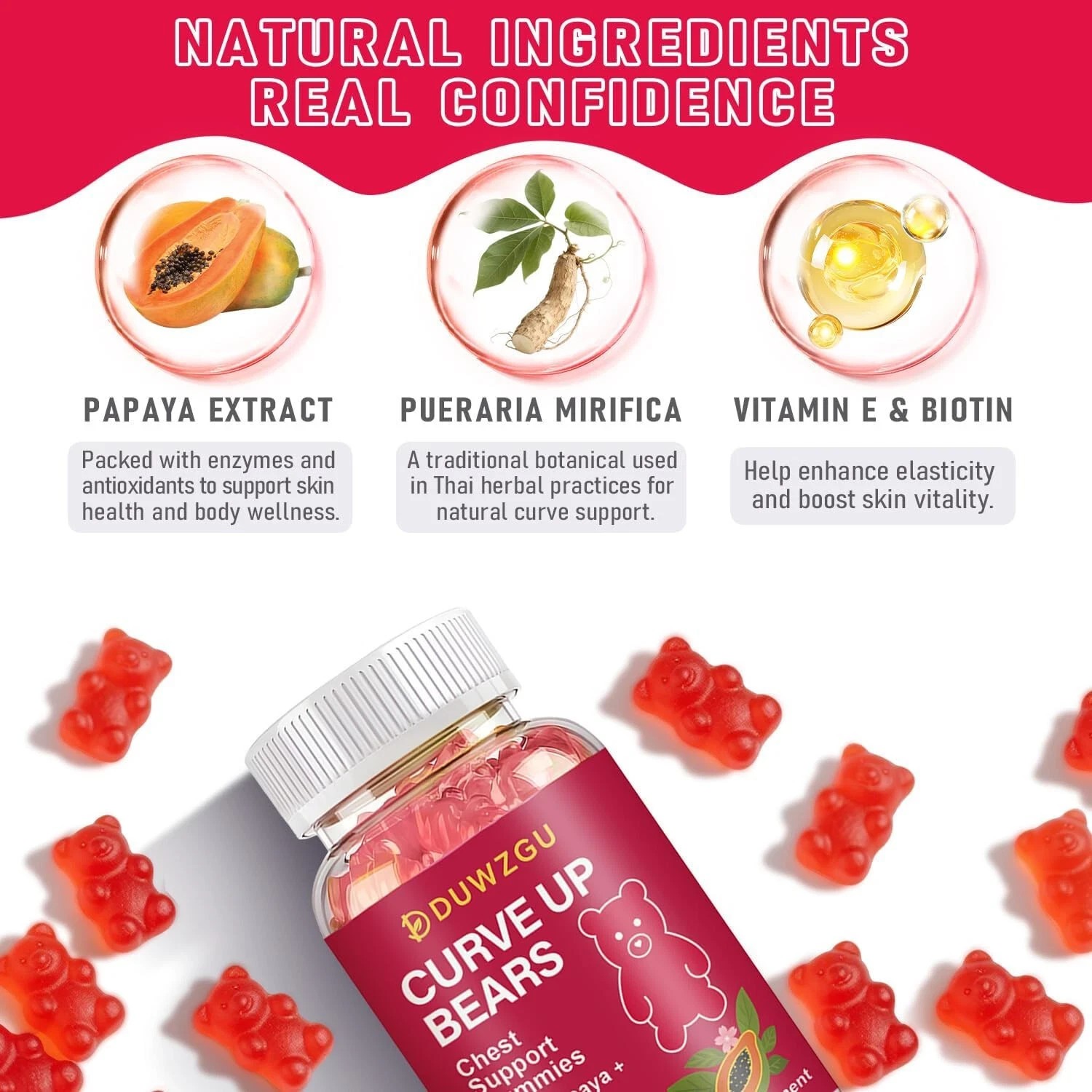 DUWZGU Women’s Breast Growth Support Gummies, Natural Supplement EXP: 02/2028
