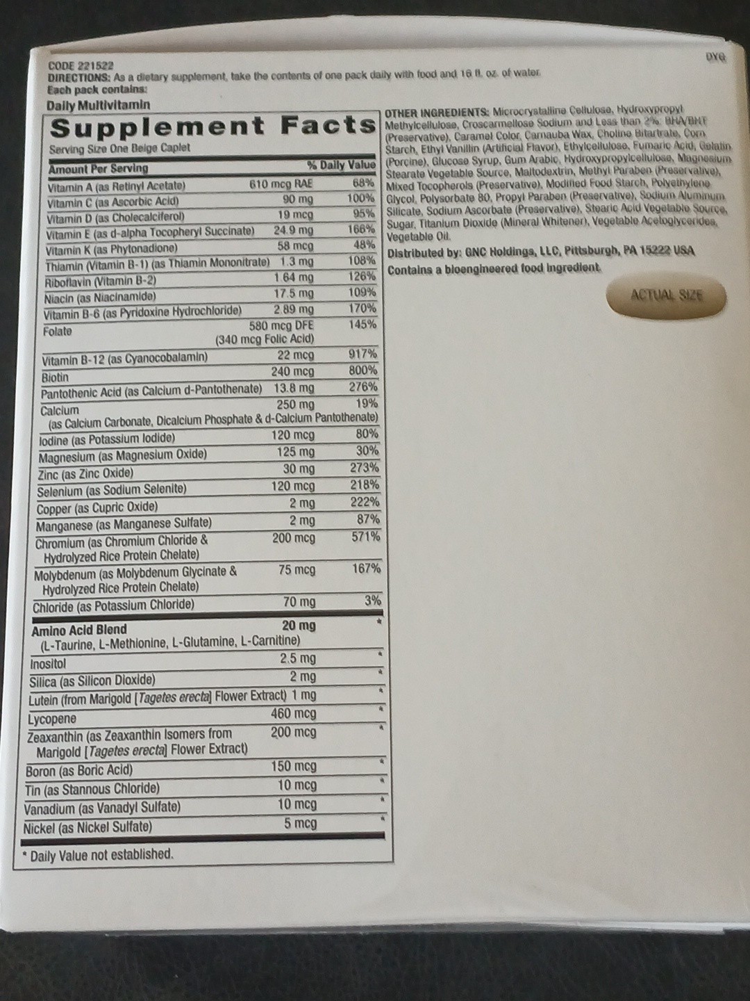 GNC Pro Performance Active Fitness Vitapak Multivitiman (Best By:06/2026)