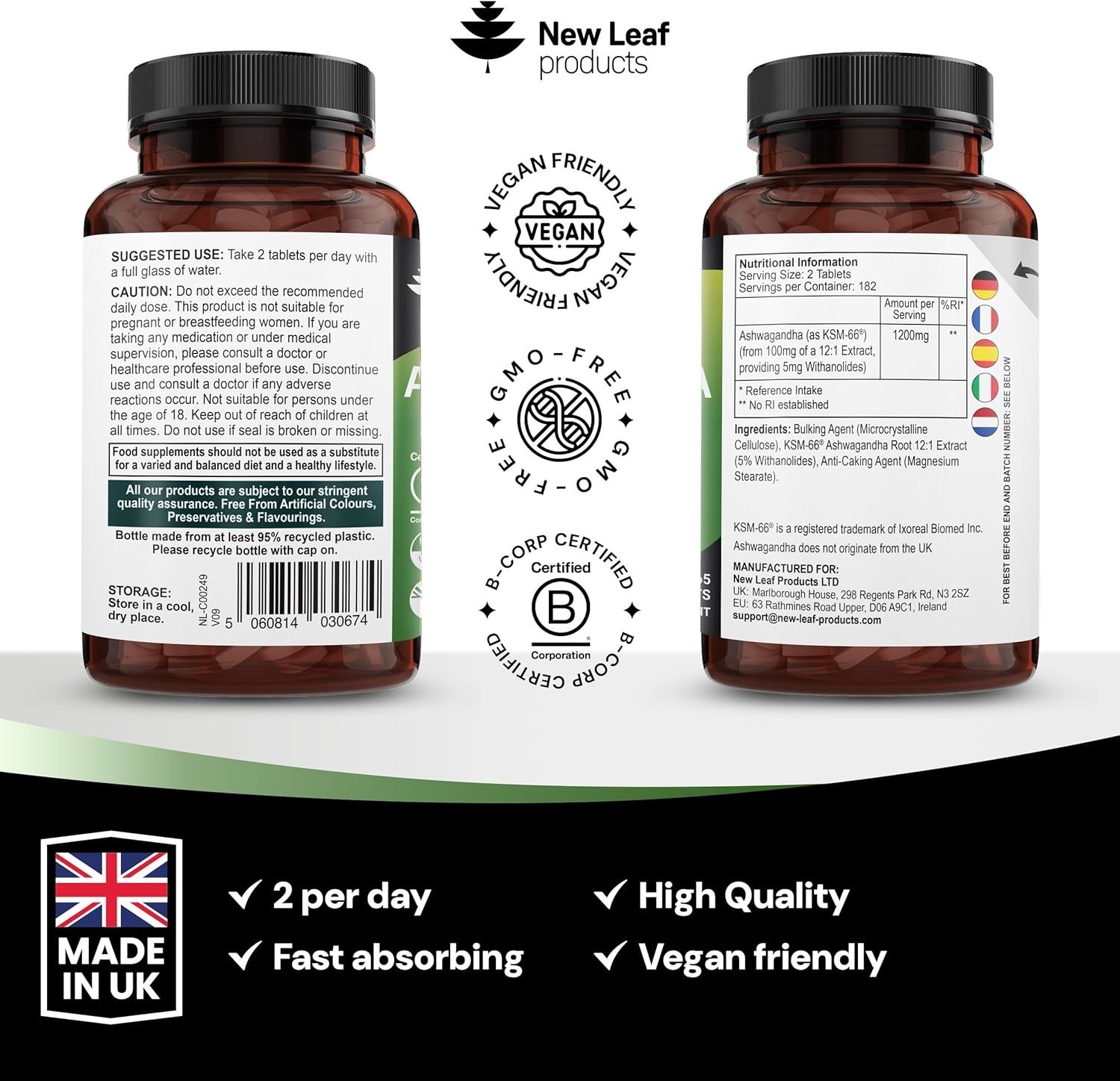 Ashwagandha KSM 66-365 (6 Months Supply) 1200mg Vegan Tablets
