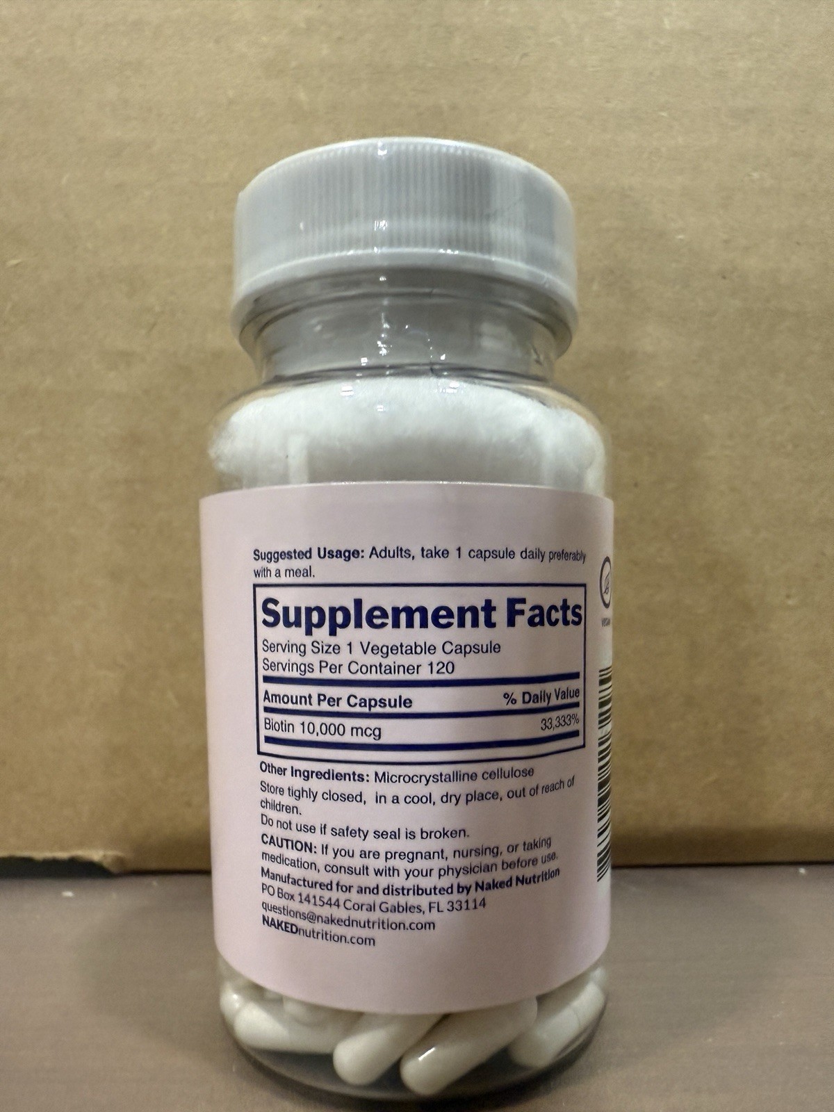 Naked Biotin 10,000mcg Max Strength 120 Capsules -1 per serving EXP 05/28 NEW