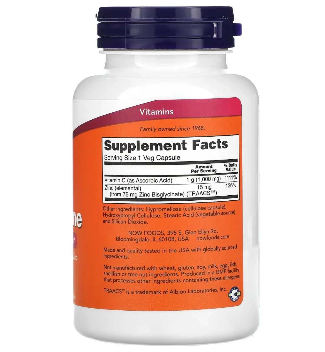 NOW FOODS C-1000 Zinc Immune 90 Veg Capsules -2 packs- EXP 02/2026