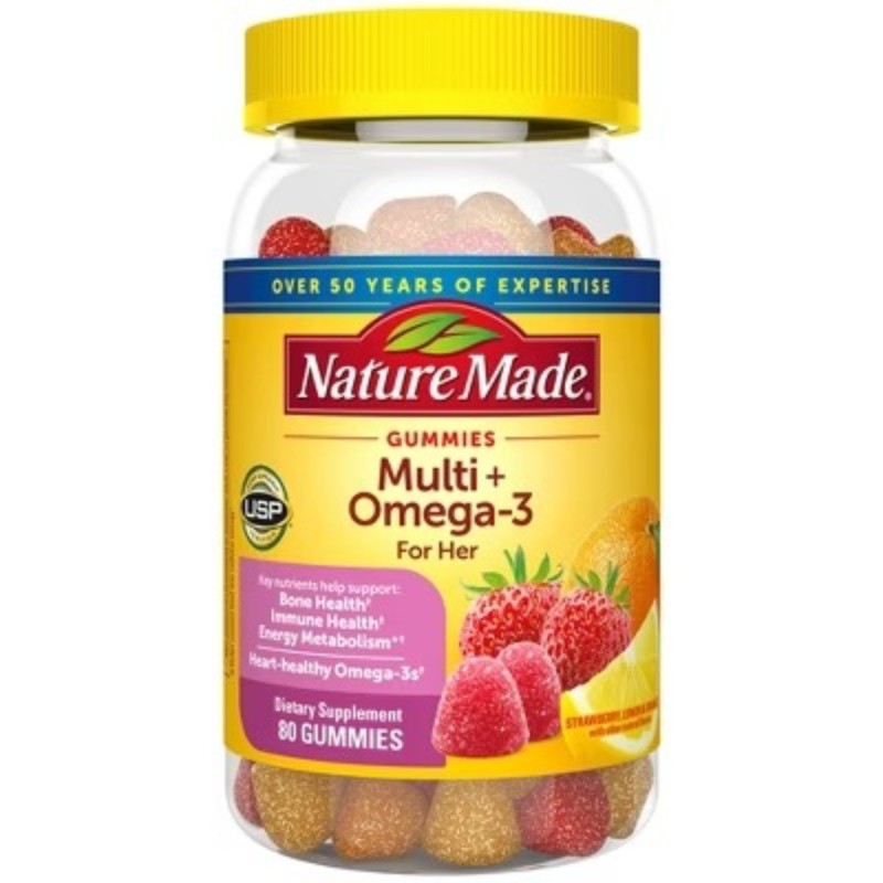 Nature Made Multi for Her + Omega-3 Gummies – Lemon, Orange & Strawberry