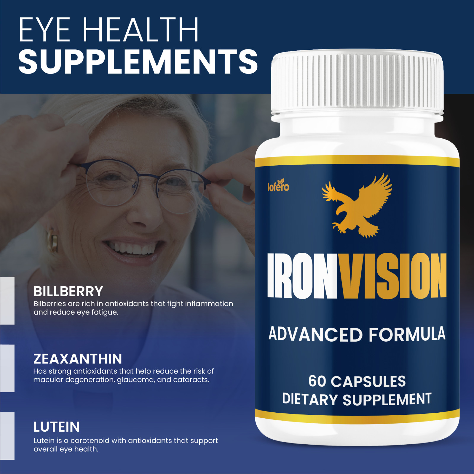 (3 Pack) Iron Vision Support Pills IronVision Healthy Eye Supplement (180ct)