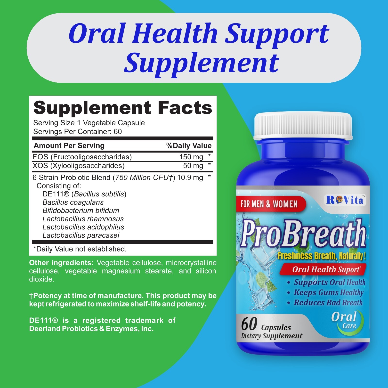 Advanced Oral Probiotics Formula Healthy Teeth and Gums, Fresh Breath Supports