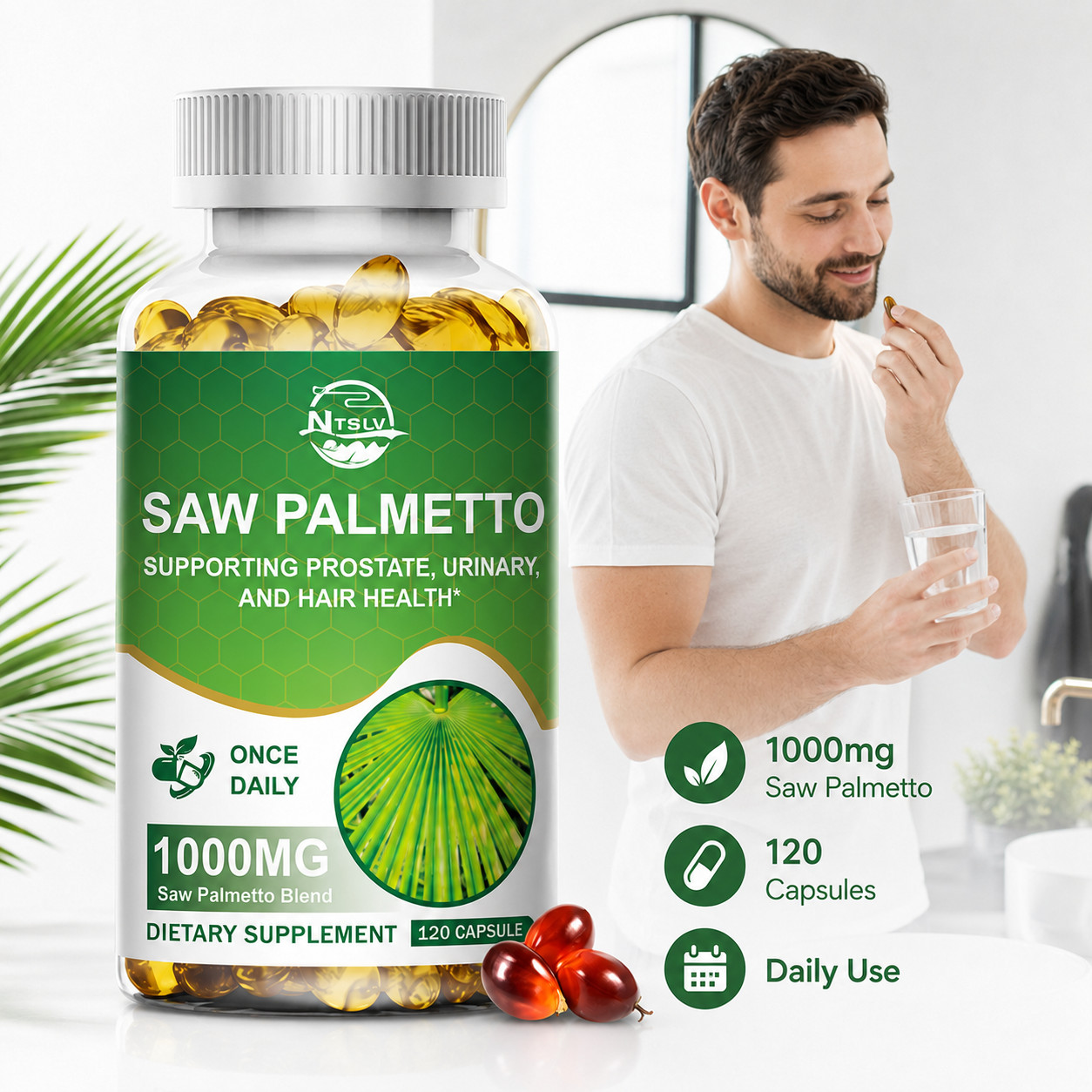 Saw Palmetto 1000mg 120 Capsules Men’s Wellness Dietary Supplement