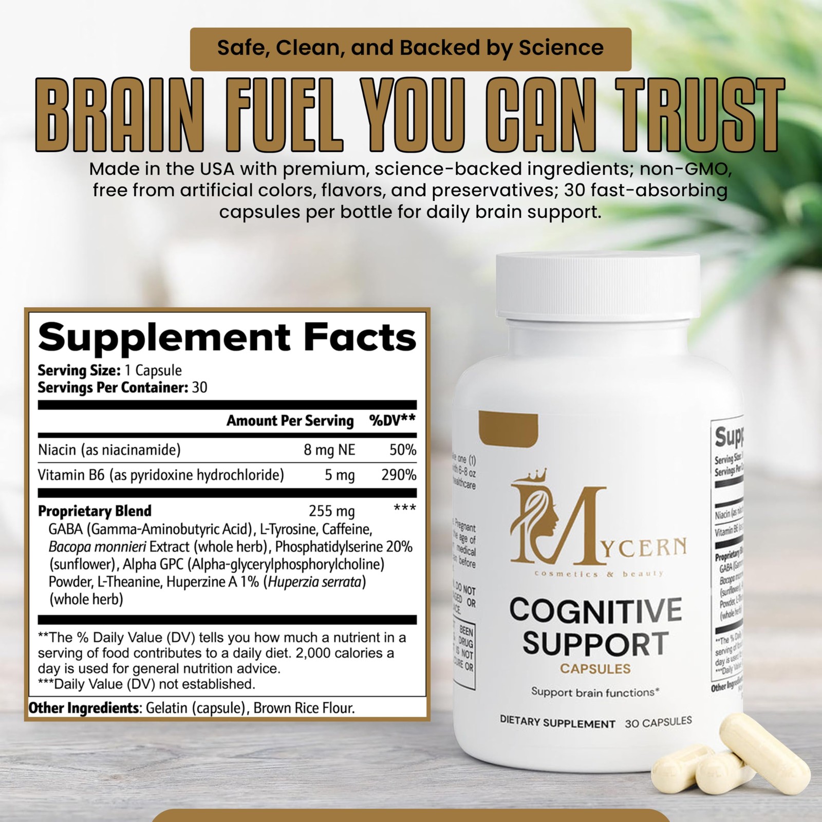 Cognitive Support Supplement – 30 Capsules – with Bacopa 30 Count (Pack of 1)