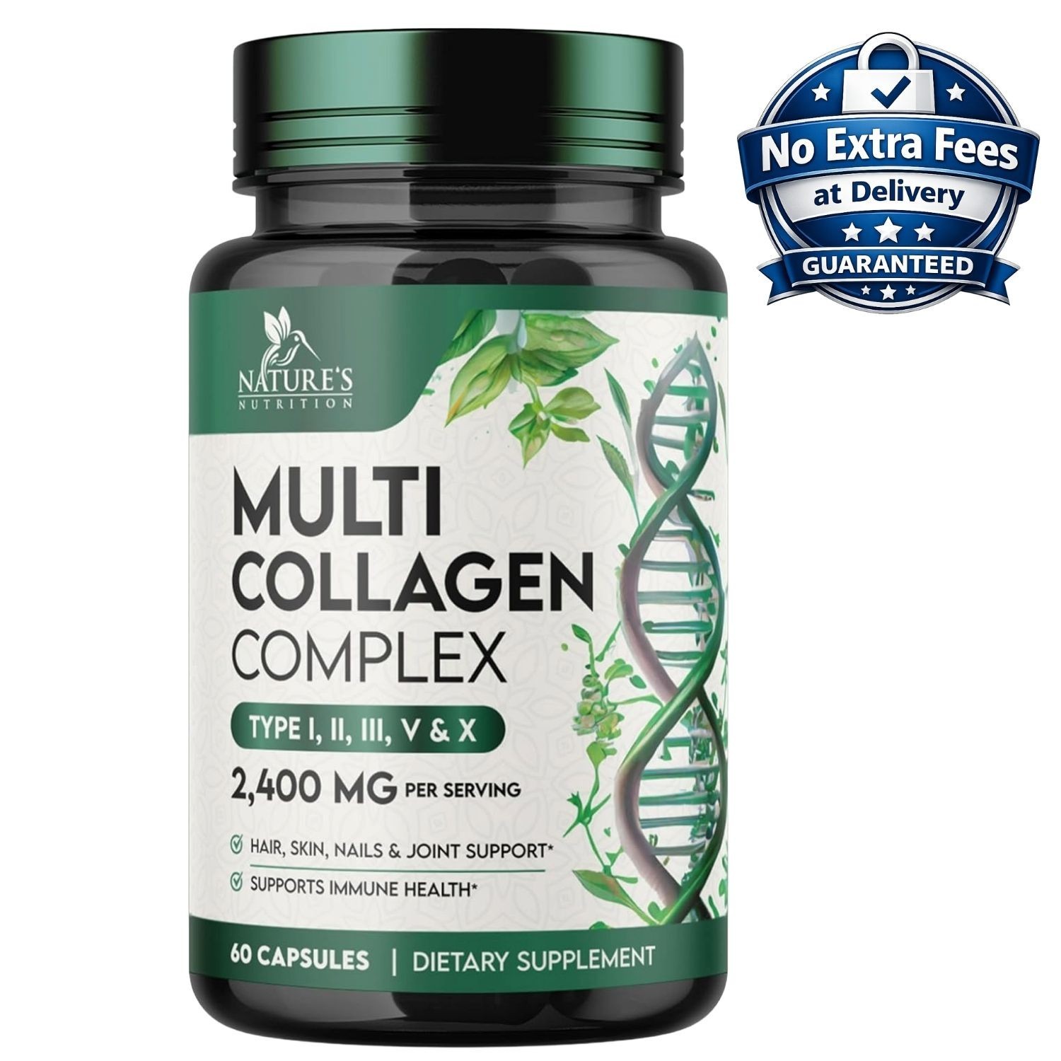 Multi Collagen Complex Capsules 2400mg Types I, II, III, V, X 60/120 Count