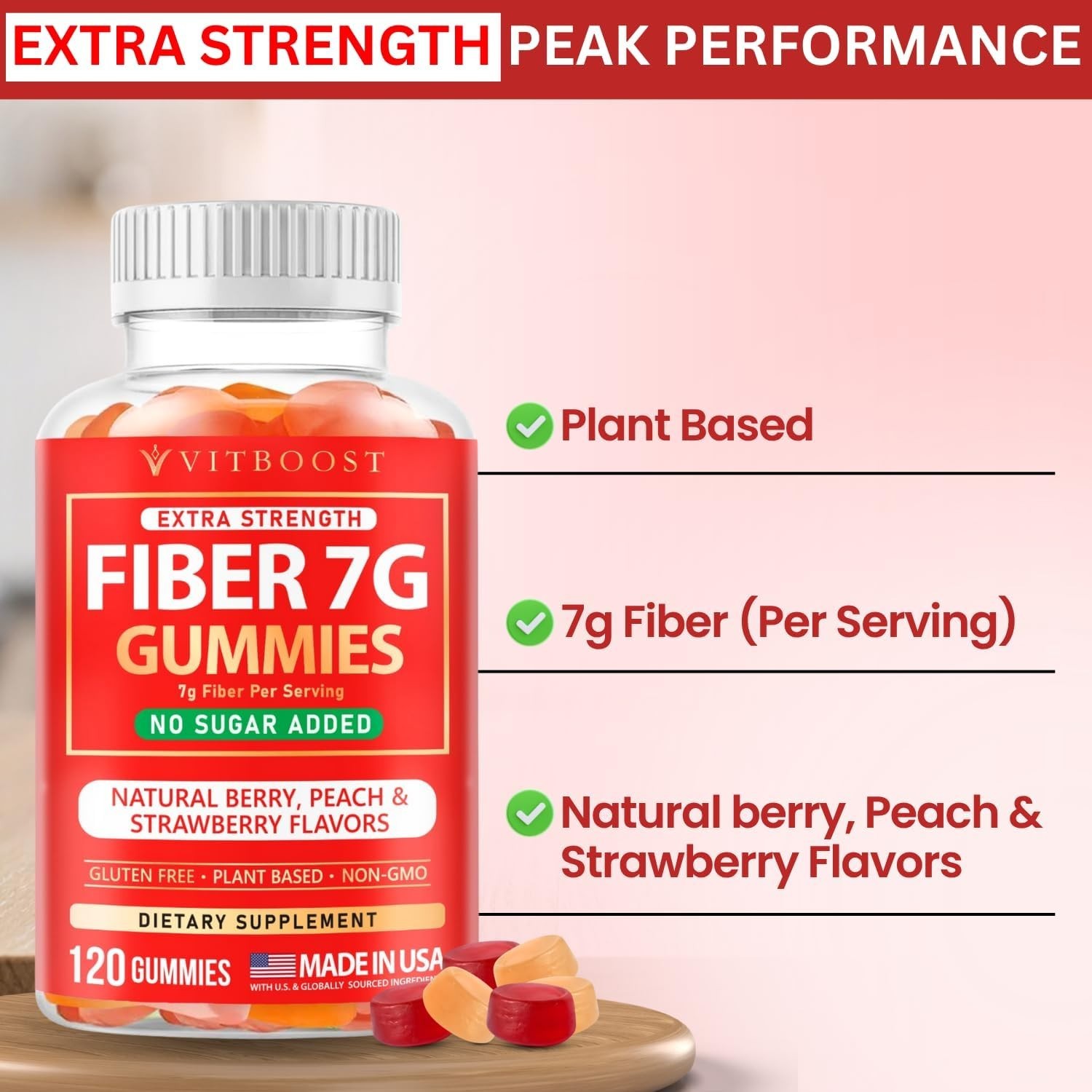 VITBOOST Prebiotic Fiber Gummies 7g – 120 Count