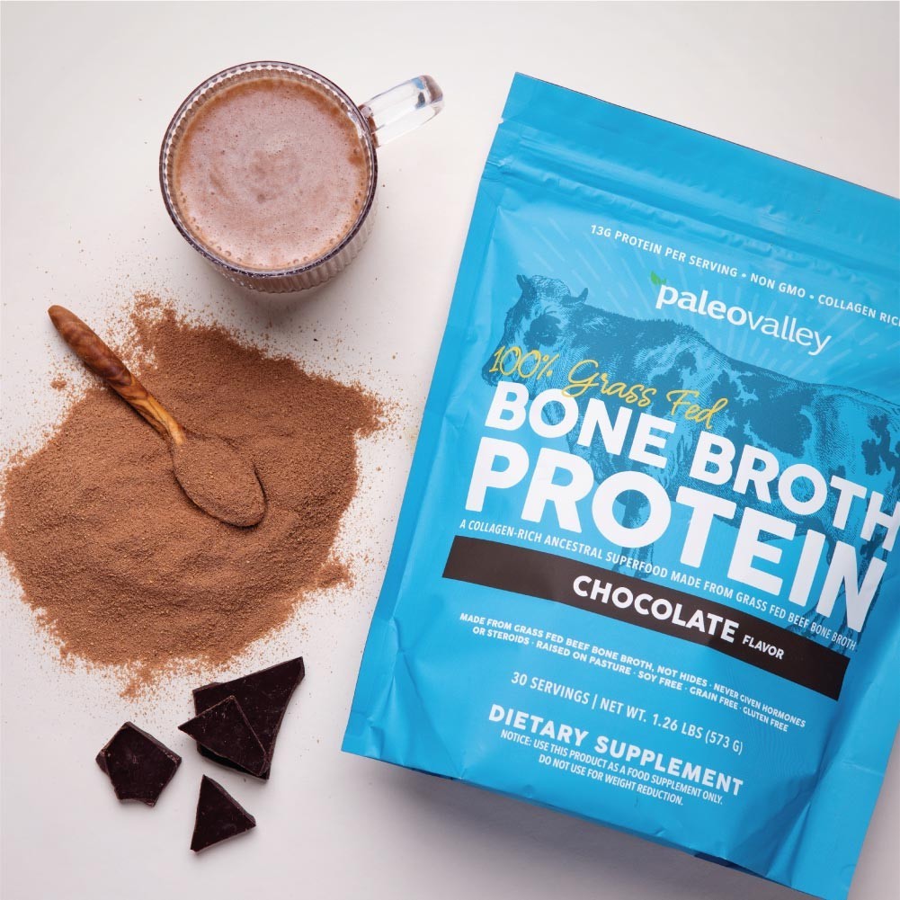 Bone Broth Protein Powder Chocolate Flavor Grass Fed Collagen Drink Mix