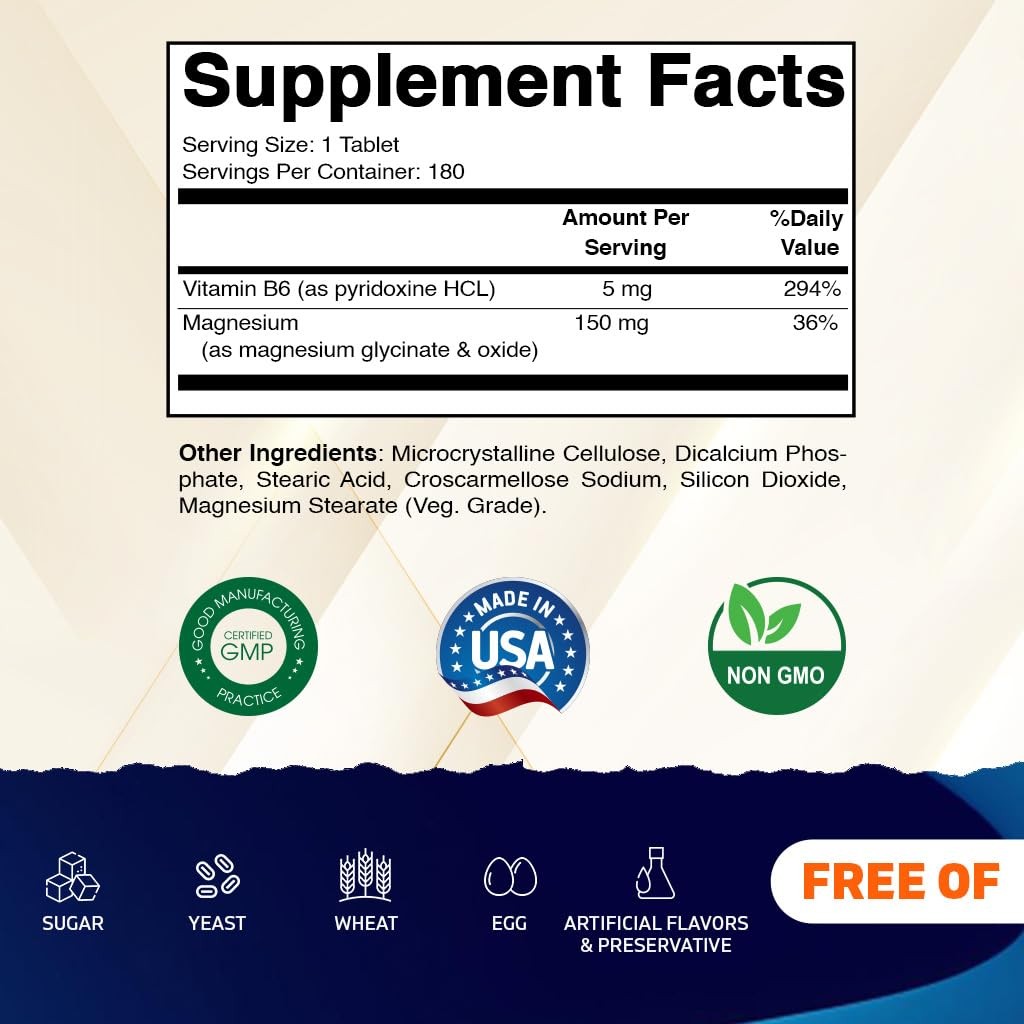 Vitamatic Magnesium with B6-180 Vegetarian 180 Count (Pack of 1), No Color