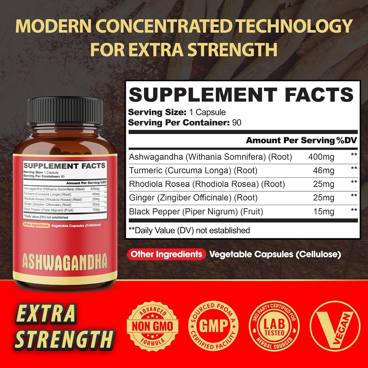 90 Ashwagandha Capsules for Immune Support & Mood Balance, 3- Supply