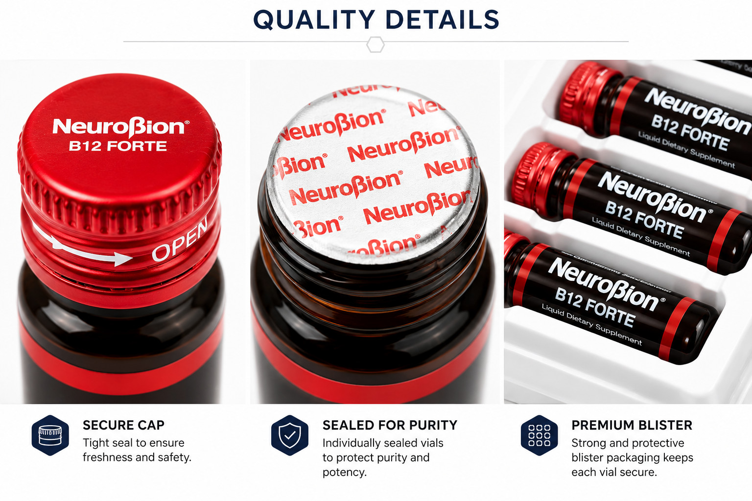 NeuroBion B12 FORTE Liquid B-Complex 10 Drinkable Vials 10mL Methylcobalamin