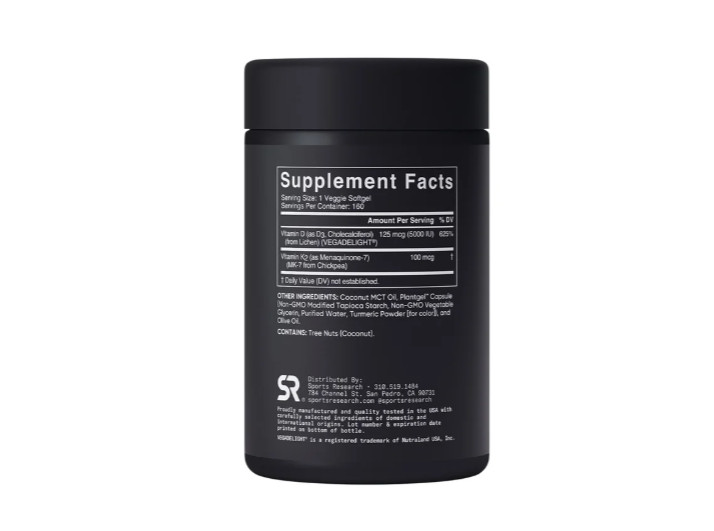 Sports Research Plant Based D3 (5,000 IU) + K2 (100 mcg) 160 Gels