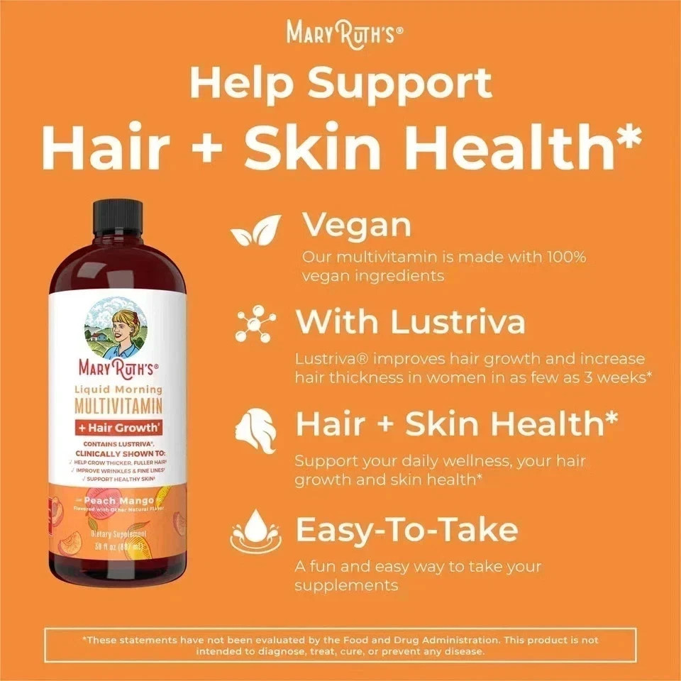 Mary Ruth’s Multivitamin Morning Liquid + Mango enhancement Peach Hair 15.22OZ