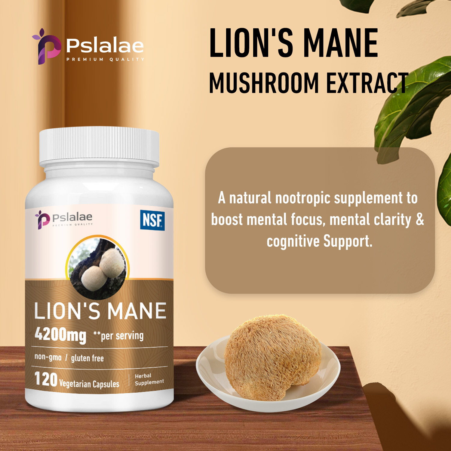 Lion’s Mane 4200mg – Bioperine, Brain Booster Supplement, Focus & Memory Support