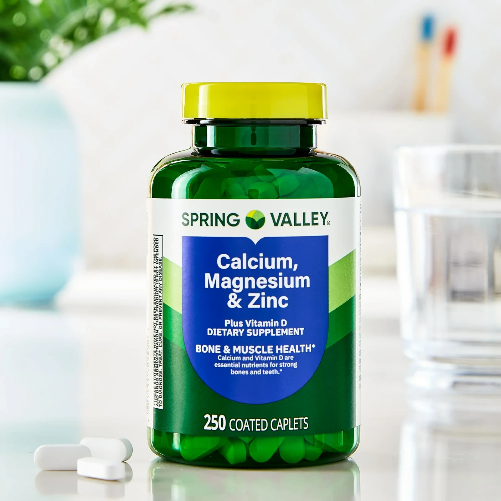 Spring Valley Calcium Magnesium & Zinc Plus Vitamin D3 Coated Caplets, 250 Count