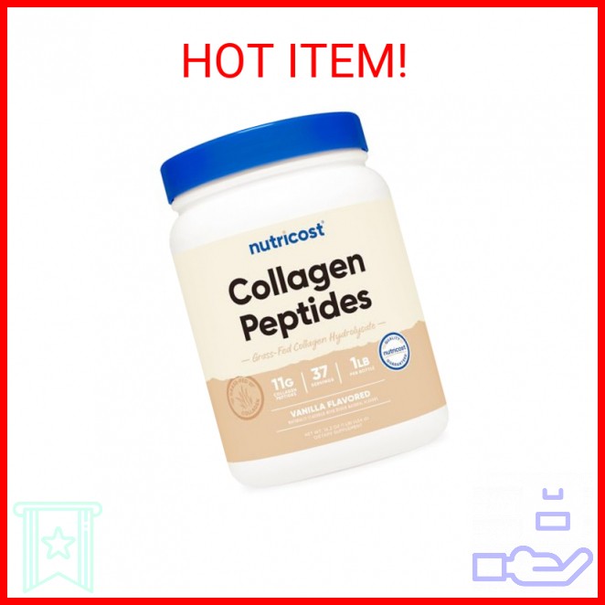 Nutricost Collagen Peptides Powder 1LB (454 G) (Vanilla) – Grass Fed Bovine Coll