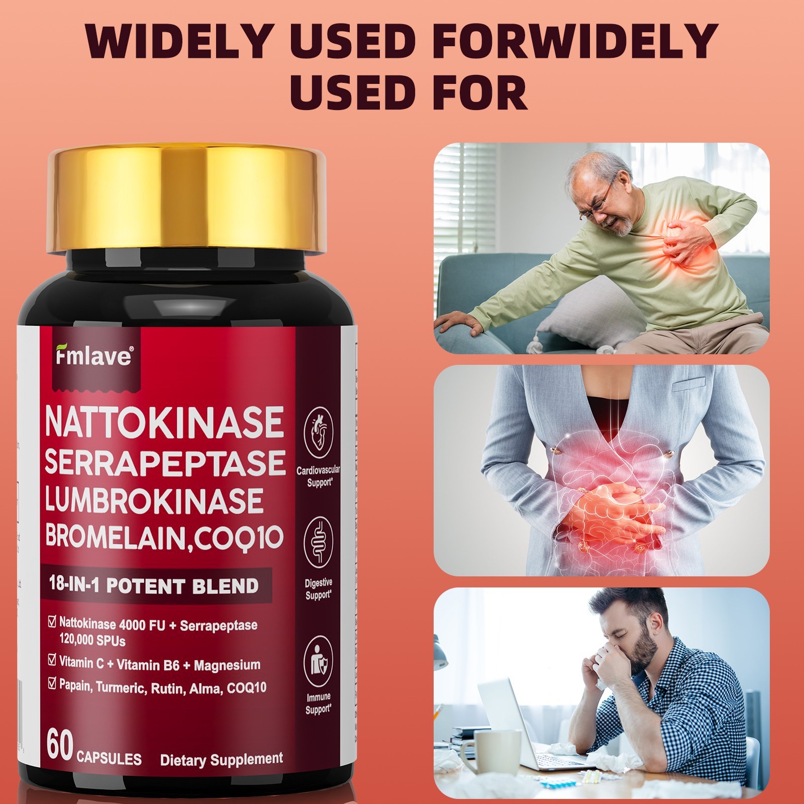 Nattokinase 4,000 FU Heart & Cardiovascular Health, Circulatory Support Non-GMO