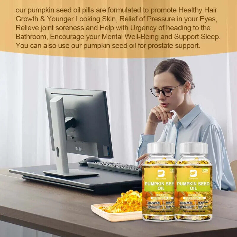 2000mg Pumpkin Seed Oil Capsules 120pcs,1/2/4Bottles,Support Brain;Prostate