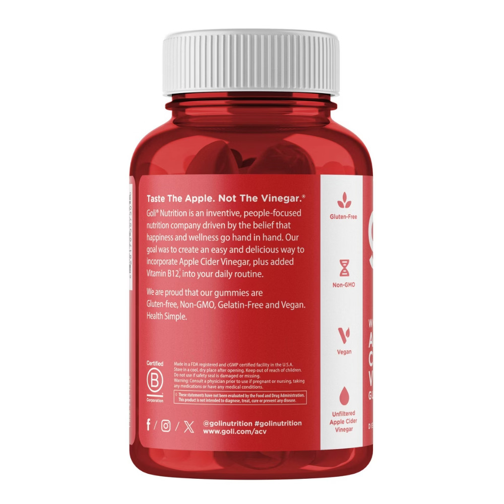 Goli Nutrition Apple Cider Vinegar Vegan Gummies – 60ct 500mg per Serving