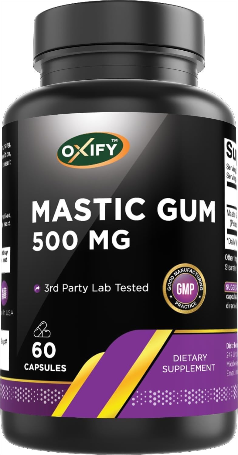 Oxify Mastic Gum 500 mg | 60 Capsules | Gluten-Free, Non-GMO | Supplement Made i