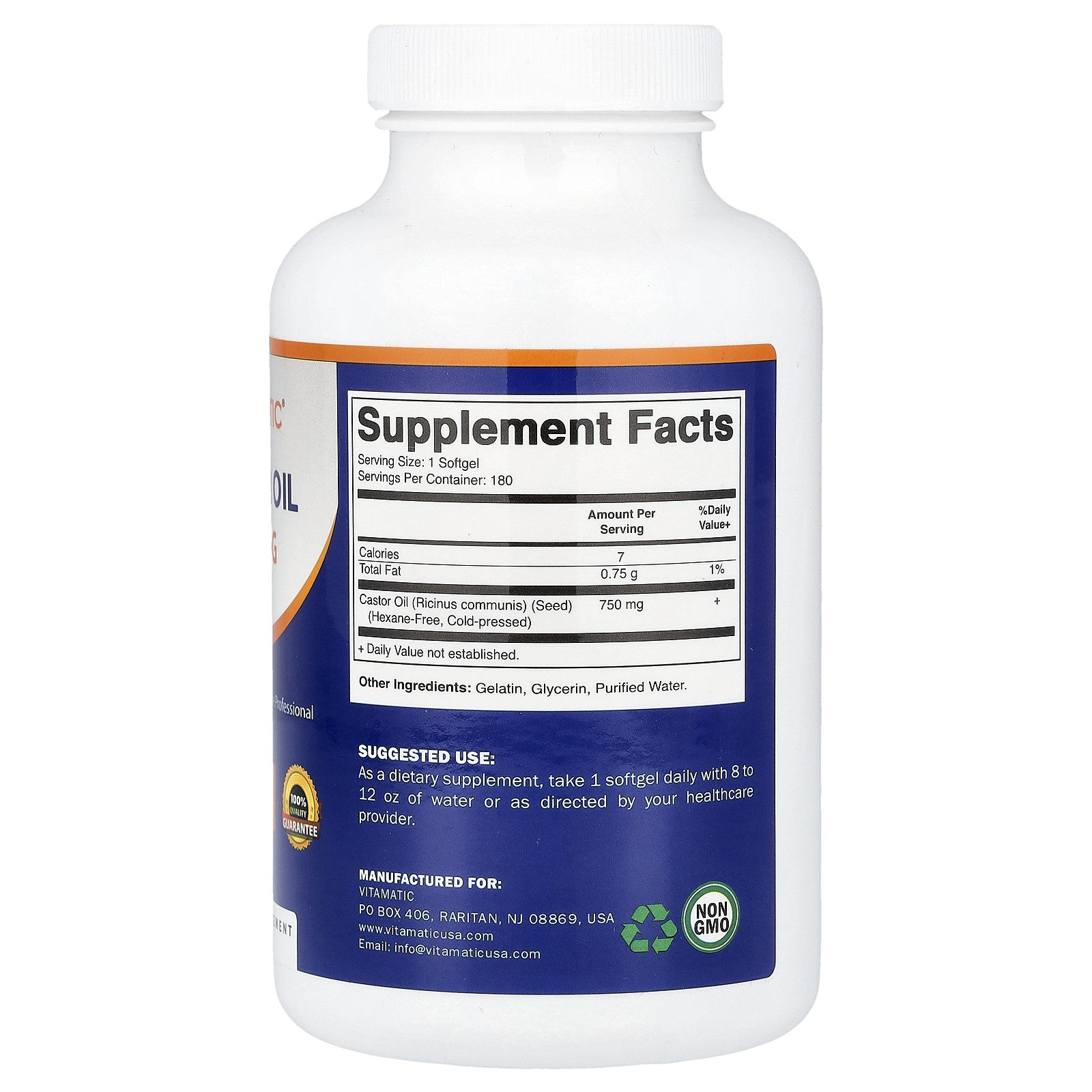 Castor Oil, 750 mg, 180 Softgels
