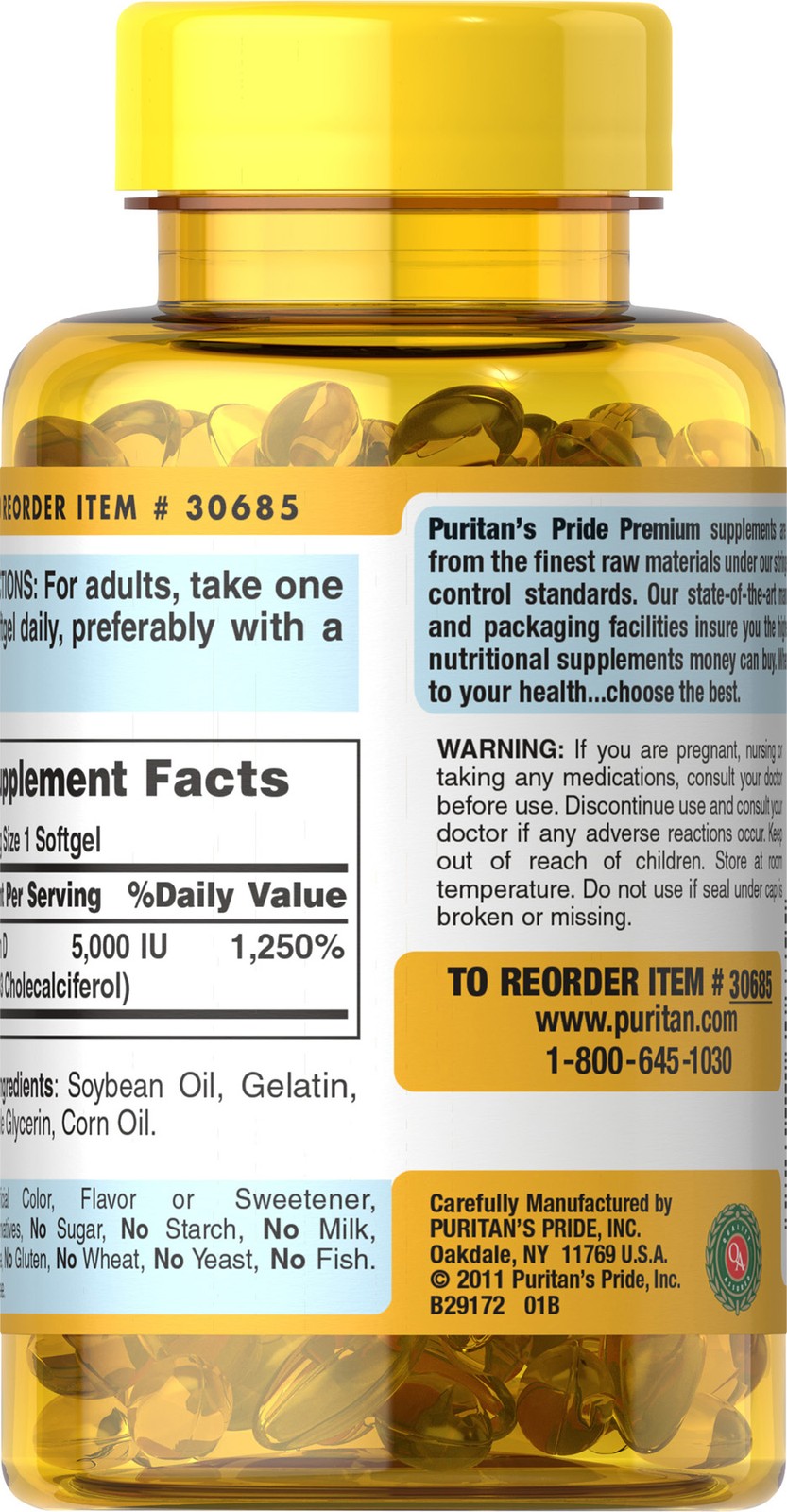 Puritan’s Pride Vitamin D3 5000 IU – 200 Softgels