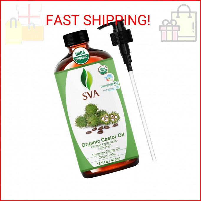 SVA Castor Seed Oil Organic – 16 Fl Oz – 100% Natural Cold Pressed Organic Casto