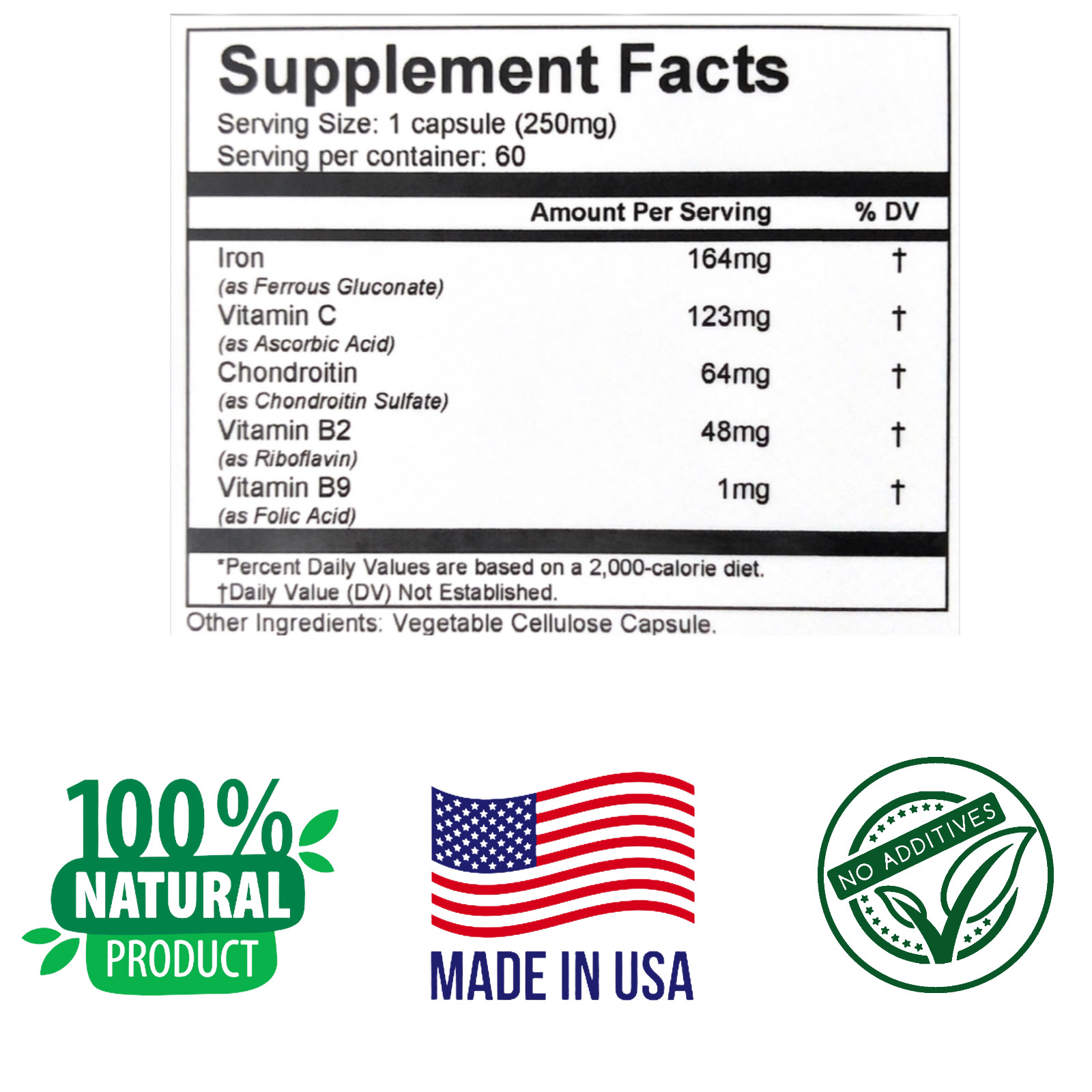 Improve Hemoglobin, Ferrous Gluconate 150 mg and Vitamins, Healthy Iron Levels.