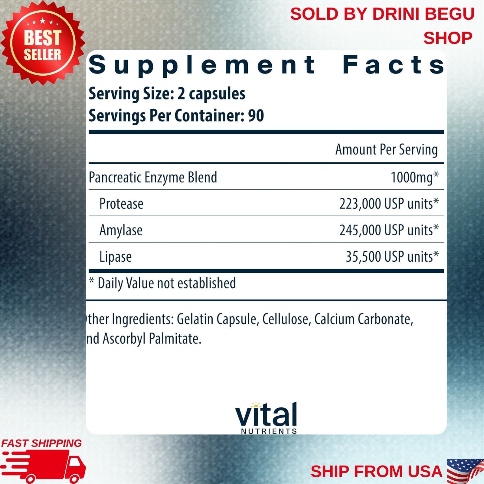 Vital Nutrients Pancreatic Enzymes 180 Capsules Digestive Support