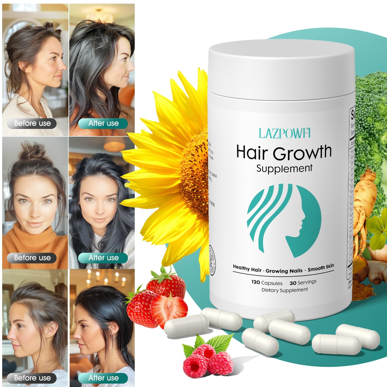 Hair Growth Supplements Biotin 10000mcg 30-in-1 Vitamins A B C D E – Supports