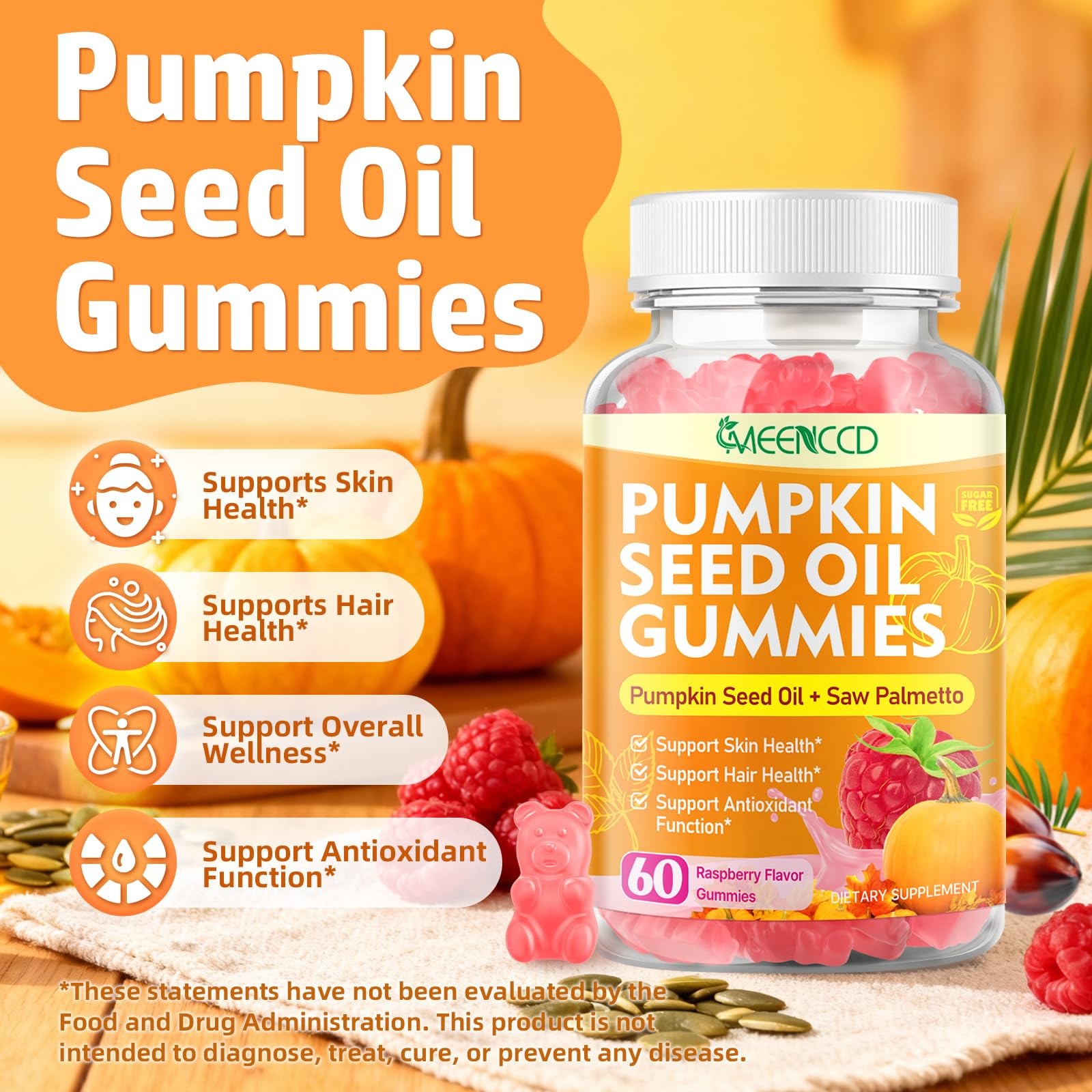 MEENCCD Pumpkin Seed Oil Gummies with Saw Palmetto, Pumpkin Seed Oil for Hair