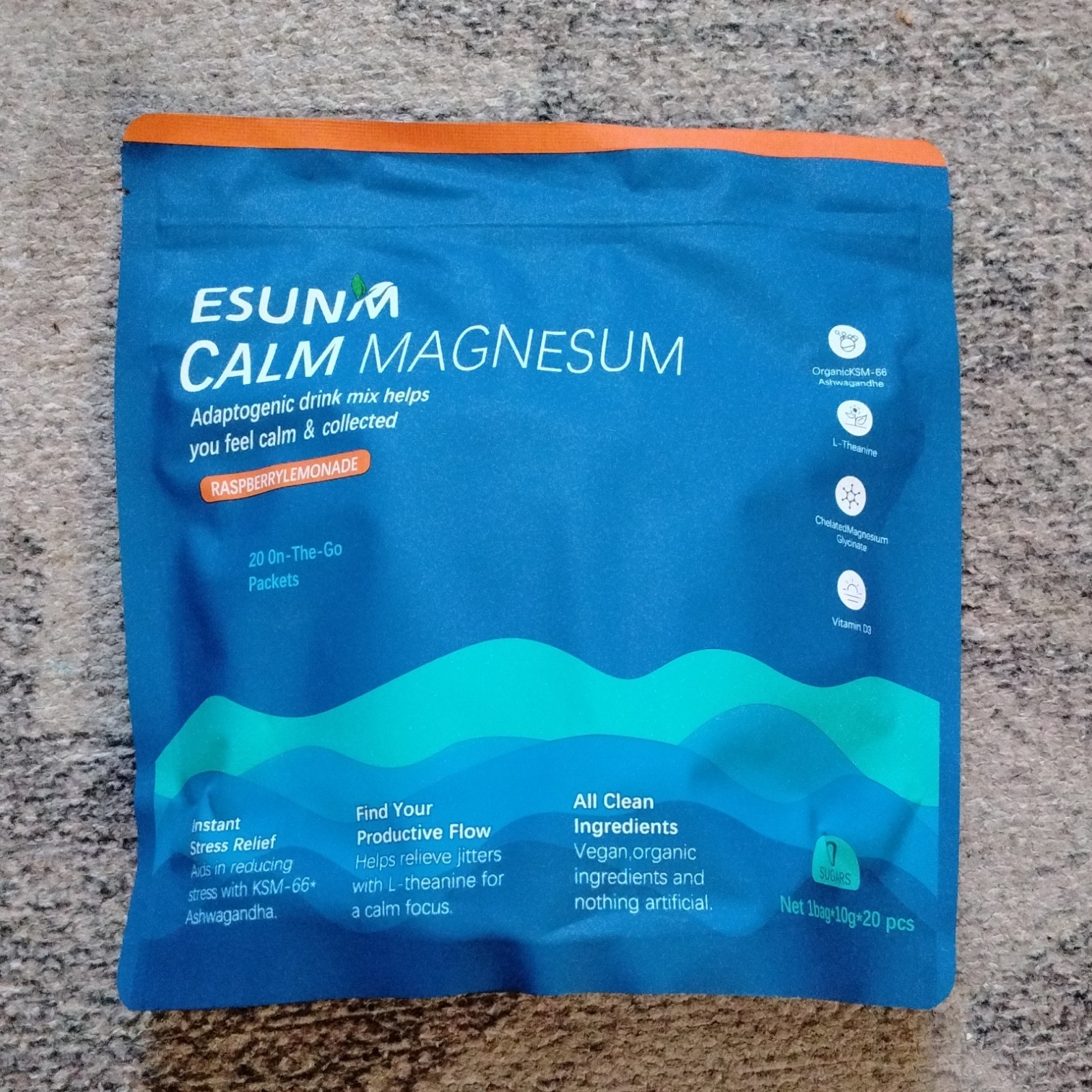 ESUNM Calm Magnesium Adaptogenic Drink Mix Stress Relief Raspberry Lemonade 20