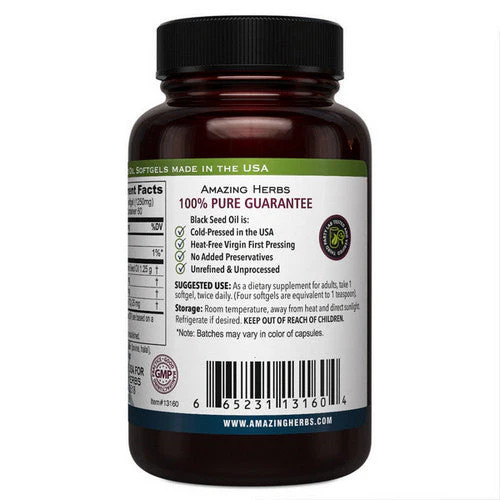 Black Seed Black Cumin Seed Oil 1250 mg 60 Caps