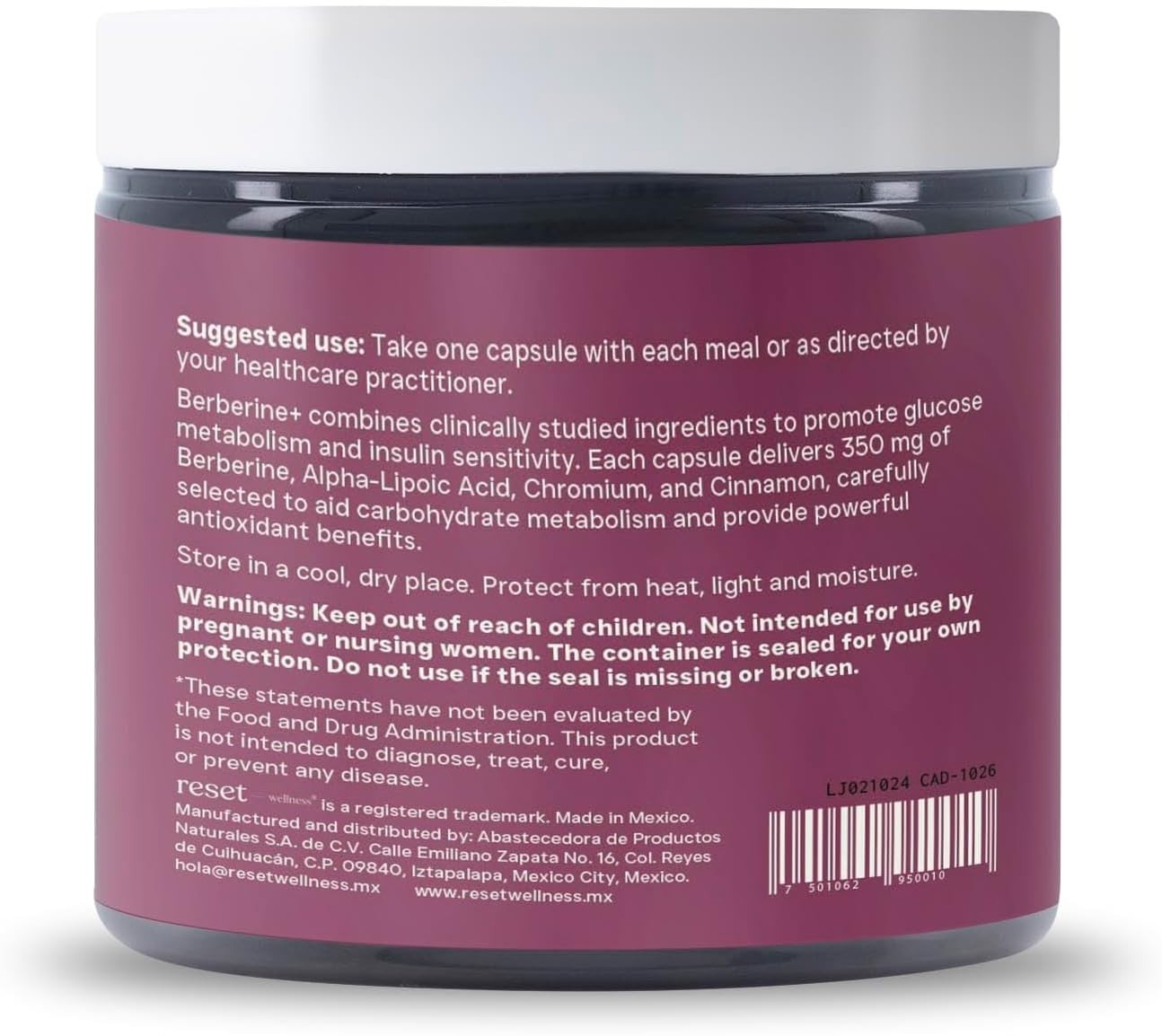 Berberine+ | Berberine, Alpha Lipoic Acid, Chromium & Cinnamon | 90 Capsules